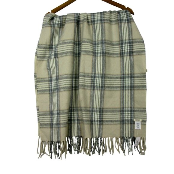 J CREW Warm Scarf Wrap Neutral Plaid Beige & Gray With Fringe Large 24 x 79 - Picture 2 of 7